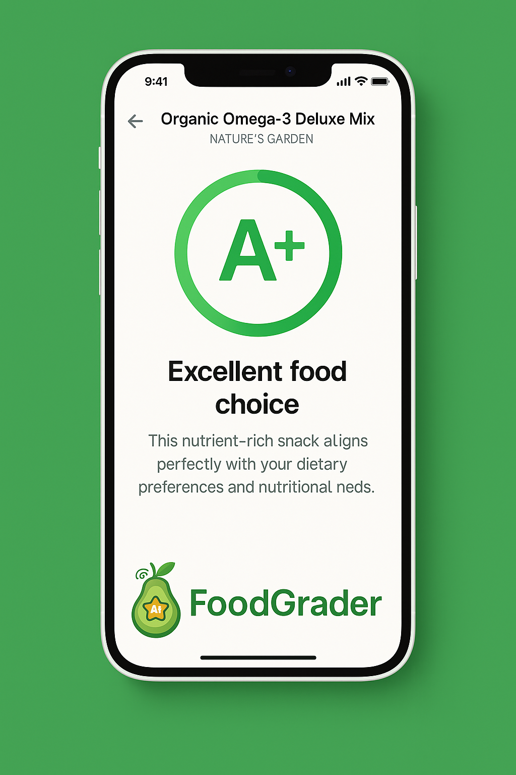 FoodGrader showing A+ grade
